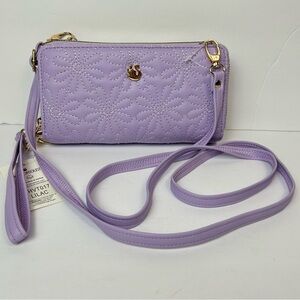 New Womens Gloria Vanderbilt LiLac Embossed Double Zip Crossbody Wallet